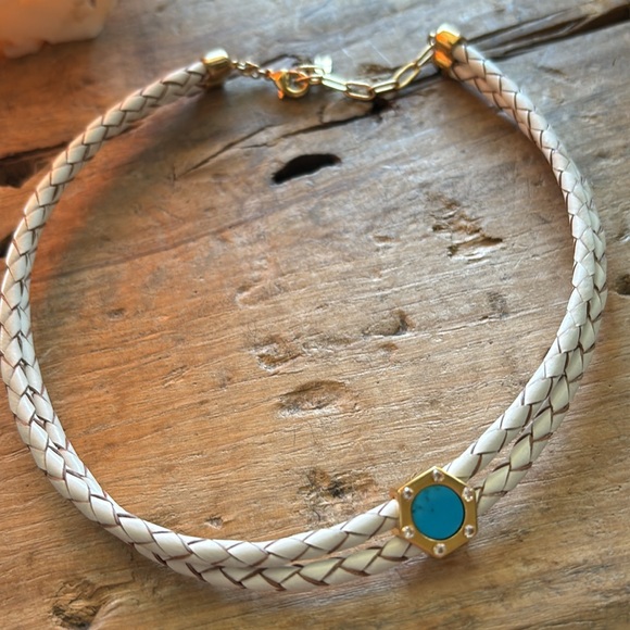 LIZA Schwartz leather choker with genuine turquoise brand new - Picture 4 of 13